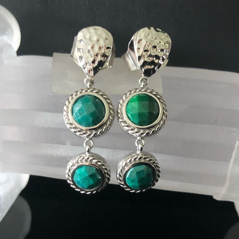 Joya by Judy Crowell 1.5” green corundum earrings